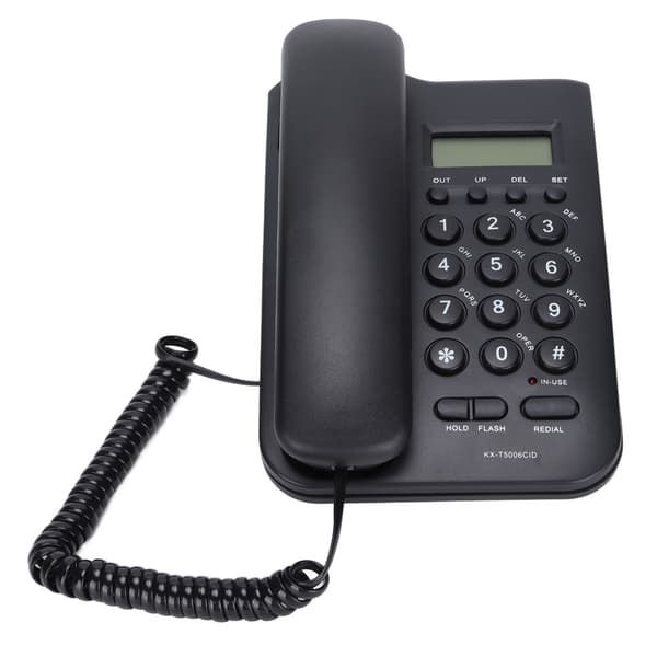 Halv Hands Free Sladdtelefon för Väggmontering med Nummerpresentation Ingen Batteri Krävs Svart