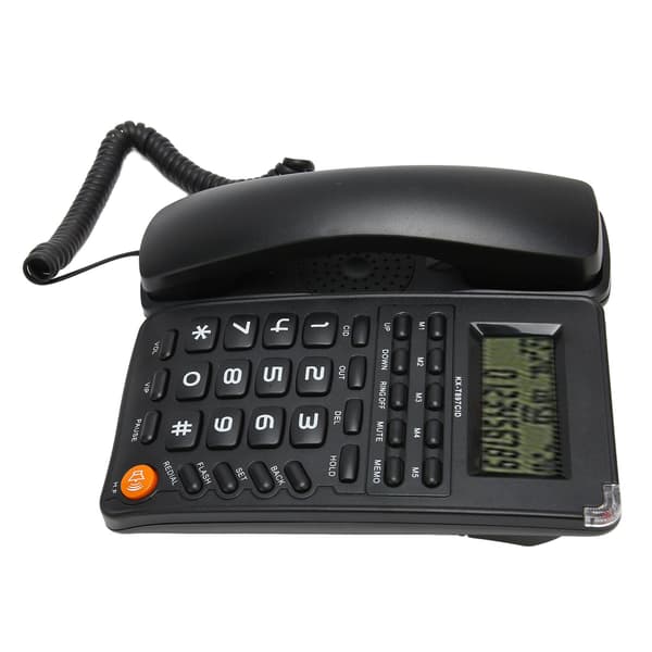 Fastnettelefon med ledning og store knapper til ældre, hjemmekontor, hotel, sort