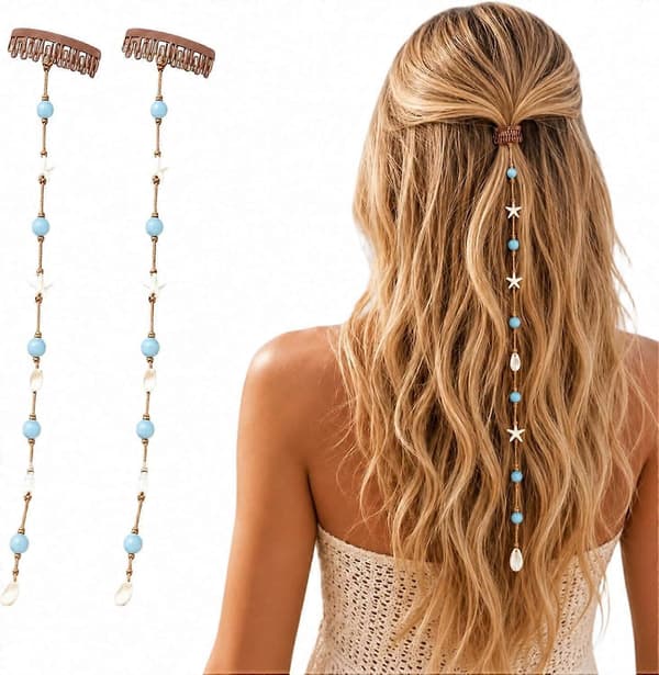 Boho Beachy Mermaid Hair Accent naisille, merenneito-hiuskoriste, meritähti-simpukkahelmi-klipsi, kerrostettu hiusasuste, valtameri-aiheinen