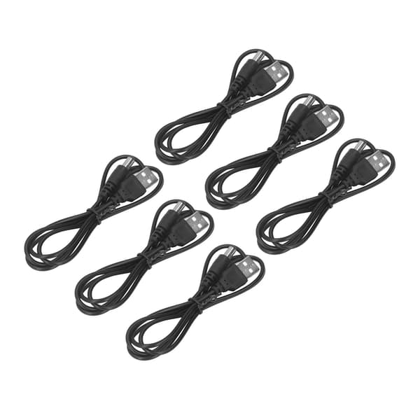 6 stk. 5V DC-stik strømkabel USB 2.0 A han til 5.5x2.1mm opladningsstik sort