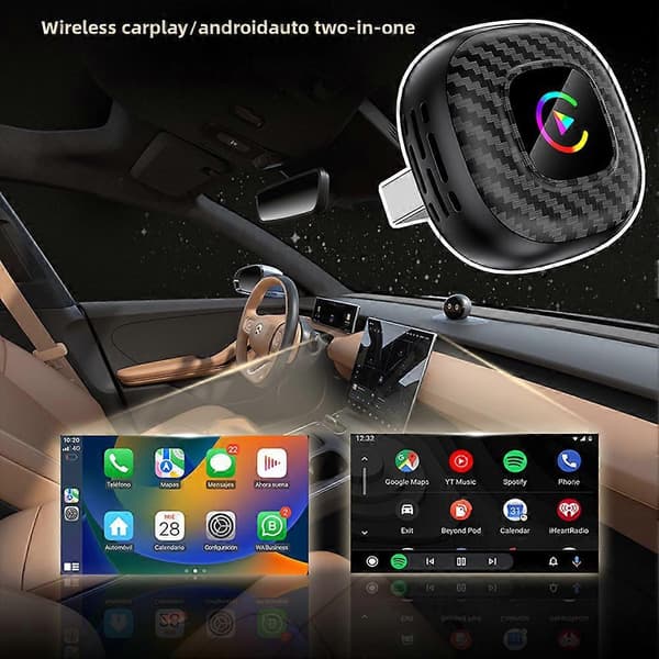 Trådløs CarPlay-adapter Lagfri tilkobling Stabil trådløs Android Auto-adapter med stemmestyringsfunksjon Black