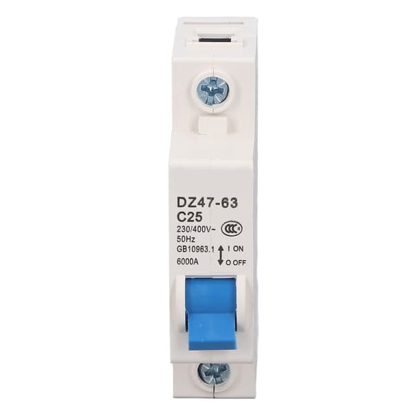 Mini afbryder 1P MCB DIN-skinne montering 6000A brydeevne 230V 400V 25A