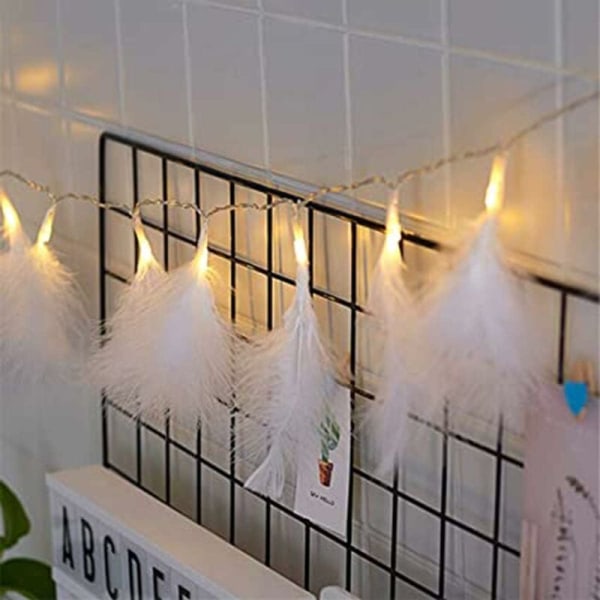 White Feather 3m 20 LED-lys Feather String Lights Tyrkiet Feather Dekorative Light, til indendørs og udendørs, ferie de