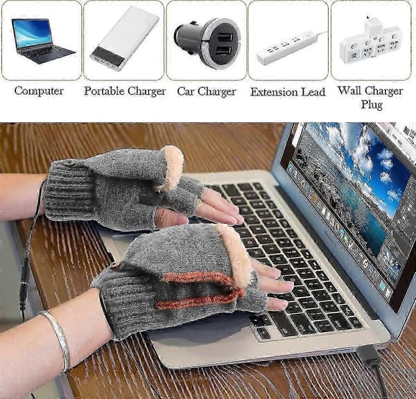 1 par USB-opvarmede handsker, opvarmede vinterhandsker med 3 temperaturniveauer, vintervarme laptophandsker Deep Gray