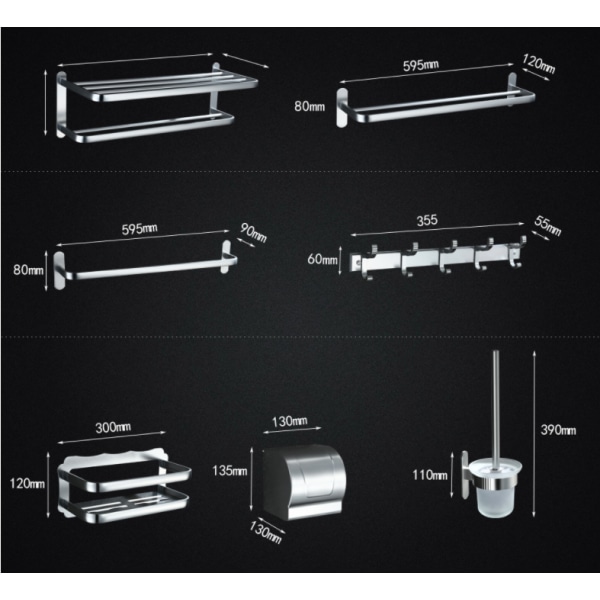 Kylpyhuonetarvikkeet alumiininen set (säilytyshylly - musta maali)
