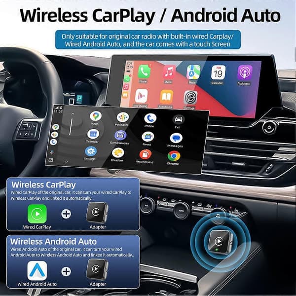 Trådløs CarPlay-adapter - Mini Smart USB-dongle med Plug & Play - Varmeafledning for problemfri forbindelse Black