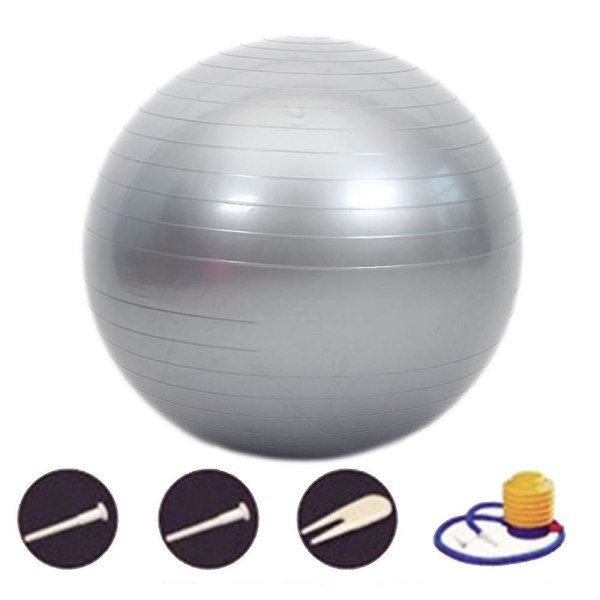 Yogaboll för fitness, stabilitetsbollstol med pump, förlossningsboll, fitness Silver 65CM