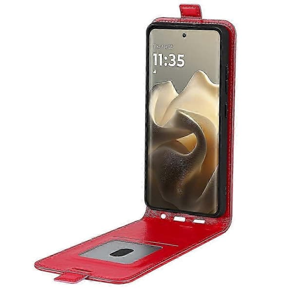 Compatible Case for Motorola Edge 60 Pro 5G with Card Slots Vertical Flip Leather Case Red