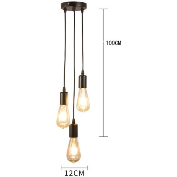 Industriell vintage taklampa, 3 ljus järnkrona, Creative E26 vit taklampa
