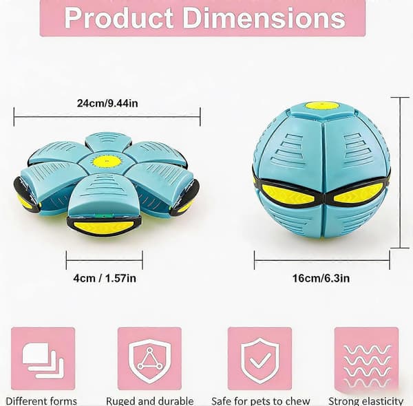 Fling Ball, Magisk Studsboll med 6 LED-lampor, 2-i-1 Flygande Tefatsboll, Pop-Up Transform, Explosionssäker Macaron Blue Without flash