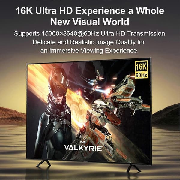 HDMI 2.2 Ultra HD 16K Video Cable 2m, 96Gbps Bandwidth, 15360 x 8640 60Hz, Gold-Plated Connector, Dynamic HDR, Multi-Layer Shielding 1m