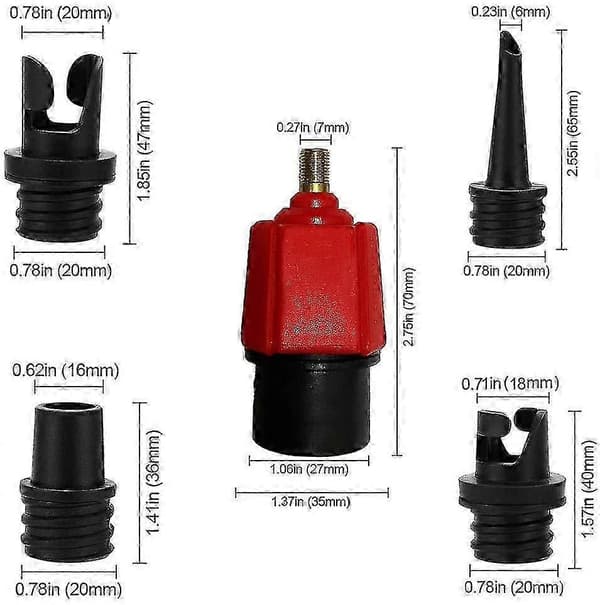 Oppustelig SUP Pump Adapter Kompressor Luftventil Konverter Med 4 Luftventil Dyser Red