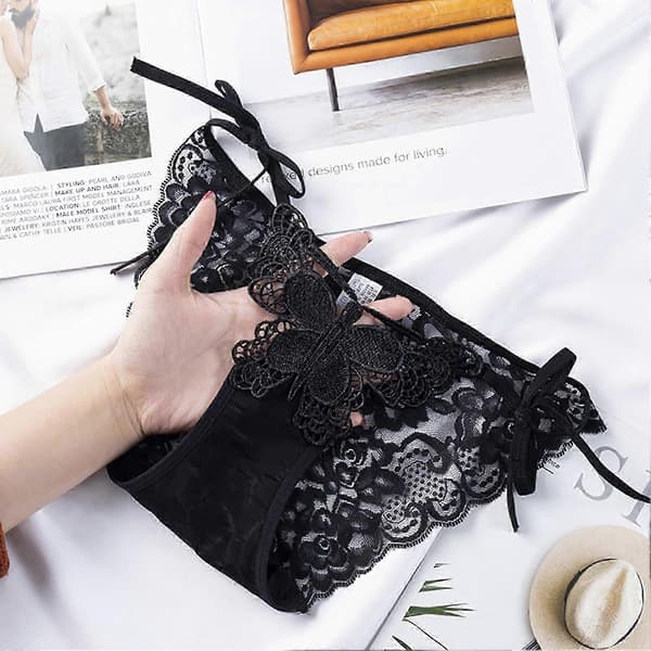 Dame truser lav midje uthulet blonde mesh god pusteevne ensfargede truser Black 3 M