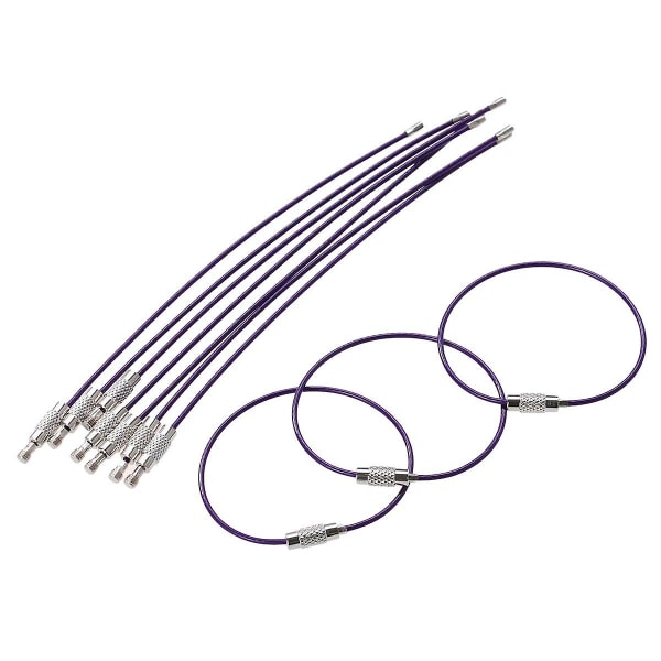 1 Set Trådring Rostfritt stål Hållbara Nyckelringar Keepers Twist Loops Nyckelringar Bagageetiketter För Väskor Nycklar Purple