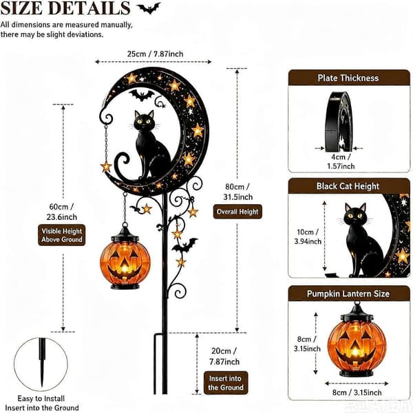 Solar Halloween Sort Kat Havepælelys, Solar Halloween Sort Kat Havepælelys, Græskar Måne Havepælelys Style A