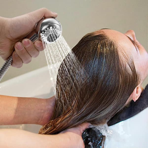 Shampoo Sprayer til Salon, Shampoo Dyse med 1,2 m Rustfri Stålslange, 2 Tilstande Vandkolonne Håndbruser til Hårvask Kæledyrsbruser, Sølv