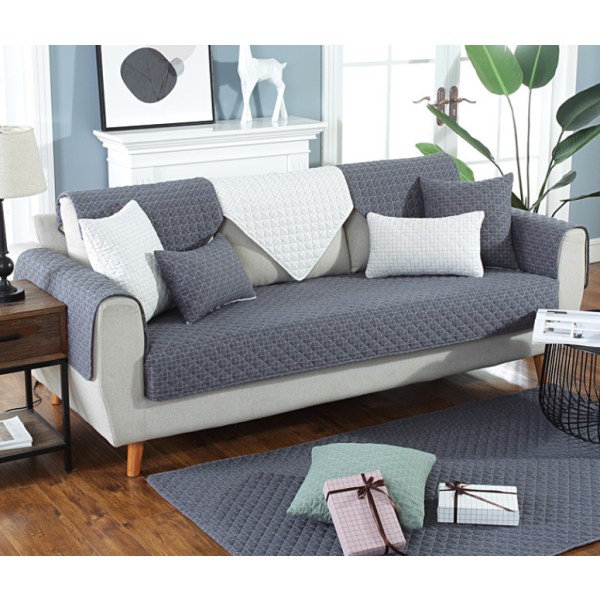Moderne og enkel sofapude i vævet vasket bomuld, skridsikker lædersofabetrækspude i stof (plaid grå, 90*90CM)