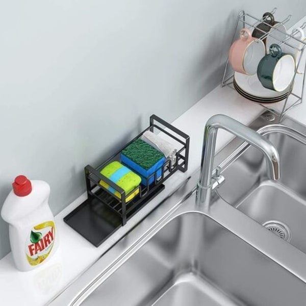 Kitchen sink storage rack with drainer