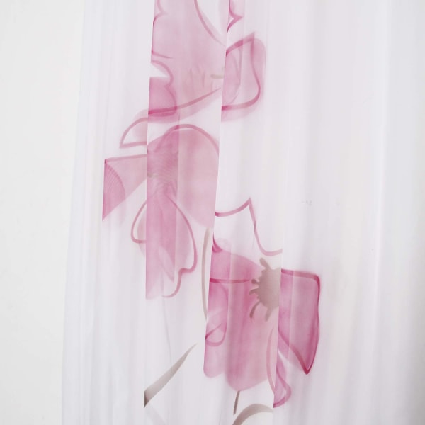 Tørklædegardin 2-delt gardin Blomsterprint gardin til stue soveværelse Tørklædespænde (bred 150 cm Højde 175 cm, Pink),