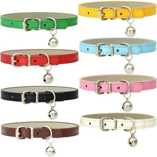 8 Pack Leather Cat Collars with Bells and Adjustable Polished Metal Buckles Durable and Handmade