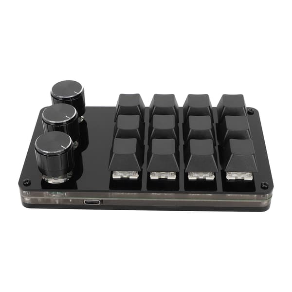 Mini 12-knapps Hot Swappable Mekanisk Knappsats med 3 Rattar Anpassad Programmerbar Kabel Avtagbar Blå Switch