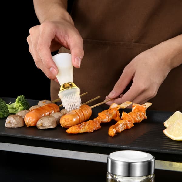 Glas olivenolieflaske med silikonebørste, pipette, måledispenser til grill, stegning, bagning, udendørs camping