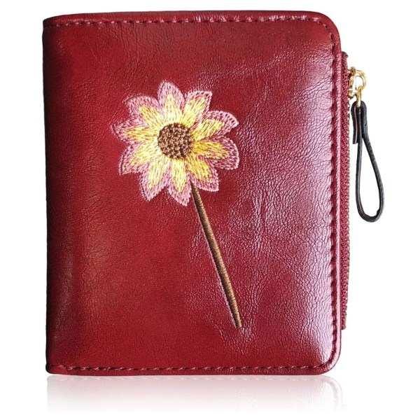 Rfid Women Wallet, Small Zipper Purse for Girls and Kids (Red)