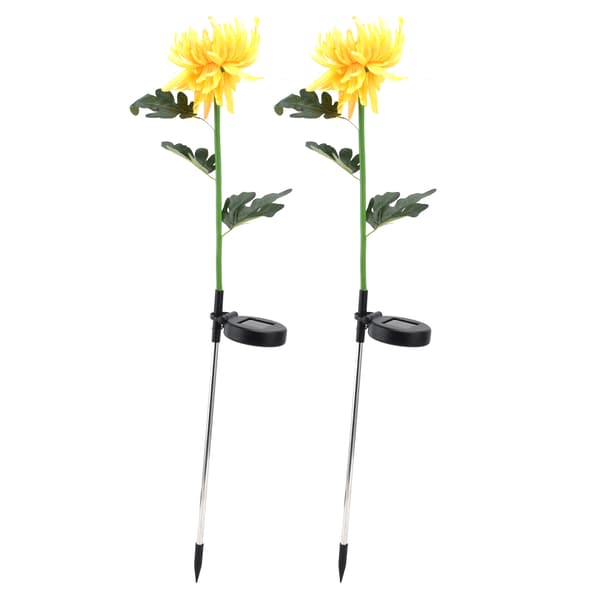 2 stk. LED Solar Lys Simulation Krysantemum Blomst Plænelampe til Udendørs Have Gårdhave Gul