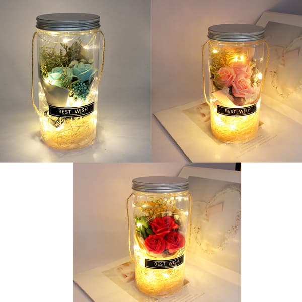 Evig konserverad ros nattlampa önskeflaska glas tvålblomma