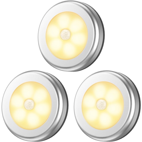 Rörelsesensorlampor, batteridrivna LED-nattlampor, bildskärmar, kök, köksvägglampor (varmvita silverlampor 6st) 3 silver warm lights