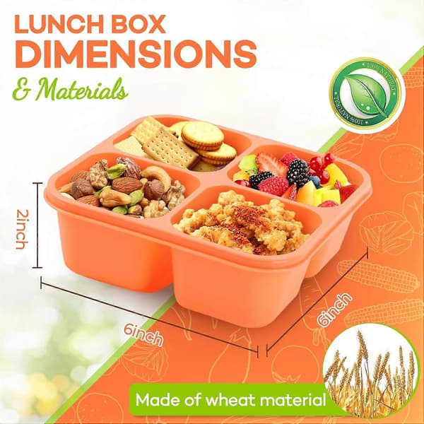 Bento Box Adult Lunch Box - 4-pack, 4-Compartment Snack Containers Reusable Lunch Boxes Stackable BPA-Free Lunch Containers for Home, Work Pink, Orange, Blue, Green