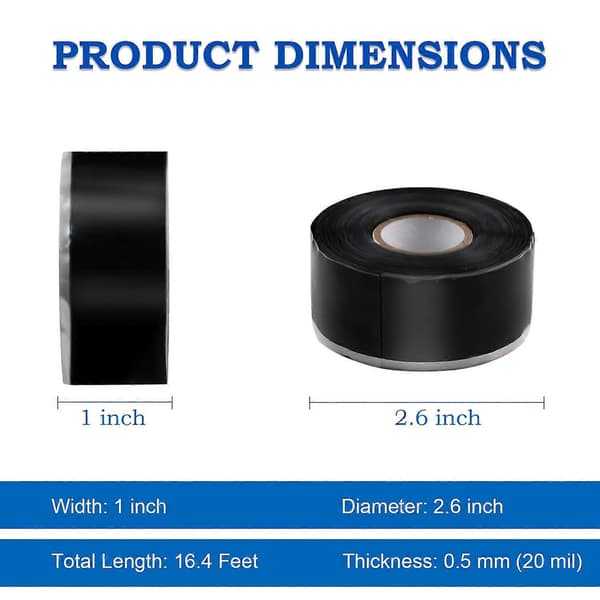 Självsmältande silikontejp 1'x16,4 FT Vattentät självvulkaniserande reparationstejp för VVS, slang 0.5mm Thickness