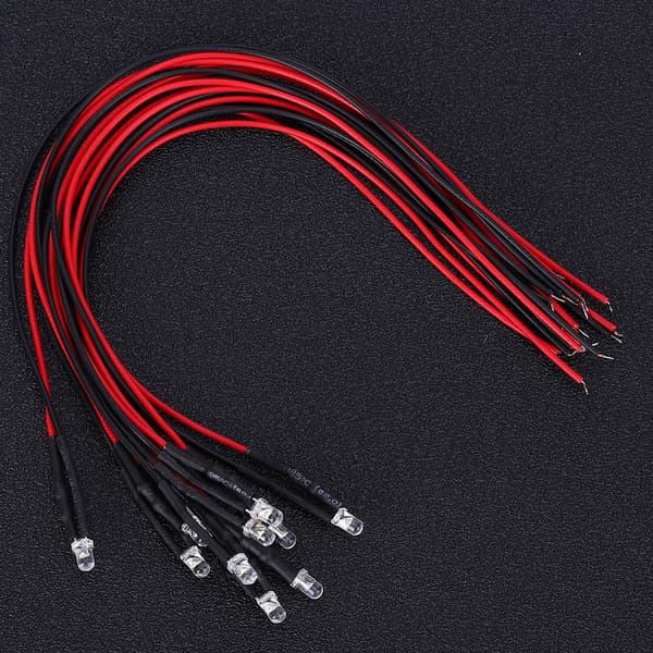 50 stk. 3 mm runde LED-diodeperler 12V Rett Plug Ledningsført Lysende Highlight