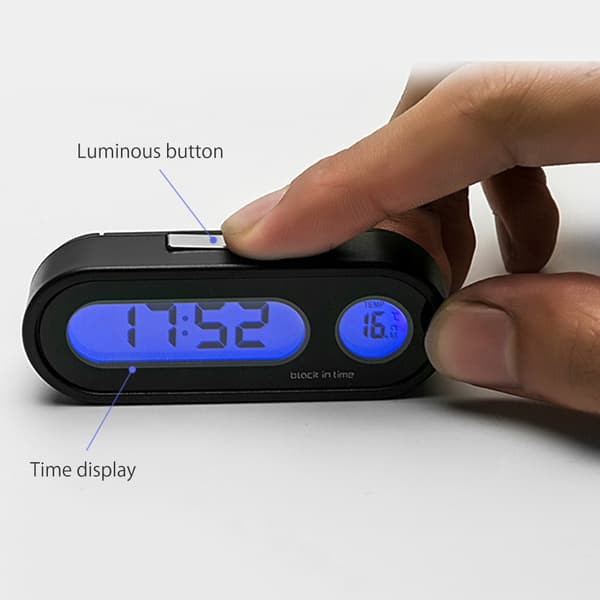 2 i 1 Bilklocka Termometer LED Bakgrundsbelysning Instrumentbräda Dekor