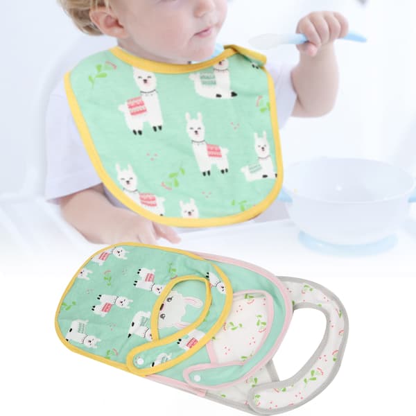 3-pack Bebisbomulls-haklappar med tecknad design, bomull, för spädbarn, Alpaca