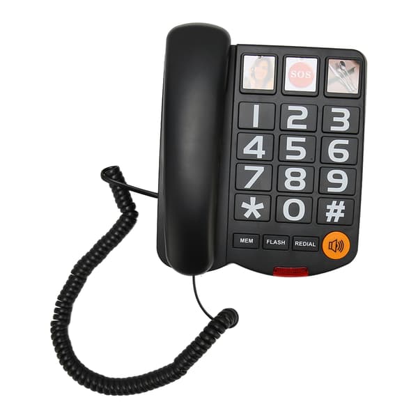 Telefon med store knapper, multifunktionstelefon, One Touch håndfri fastnettelefon med højttaler til seniorer, sort