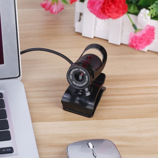 USB HD-webkamera med innebygd mikrofon, svart klipsbase, datamaskinkamera