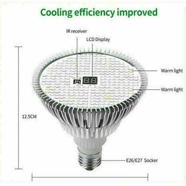 50W E27 fullspektrum trädgårds-LED-lampa - odlings- och blomlampa för inomhusodling av växter - med multilägesfjärrkontroll