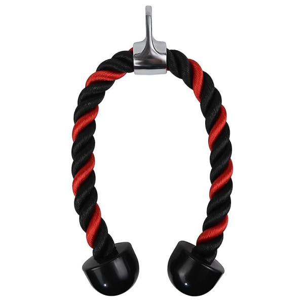 Tricep-köysikaapeli, yksiote ja tricep-köysi harjoituskoneen kiinnityksiin napsautuskoukulla Black Red Double-ended rope 70cm