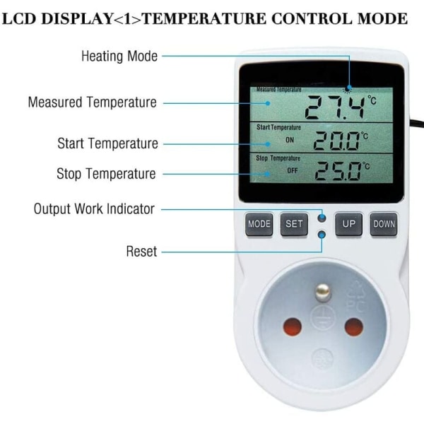 Termostatstik, digital timer-stik, digital programmerbar stikkontakt med sonde, programmerbar digital timer, opvarmning