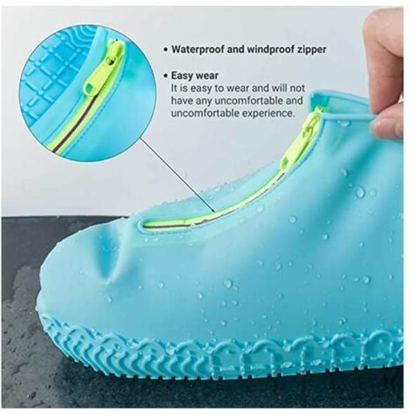 Vedenpitävät kengänsuojat, taitettavat uudelleenkäytettävät sadekenkäsuojat vetoketjulla, Galoches- cover sininen (L)
