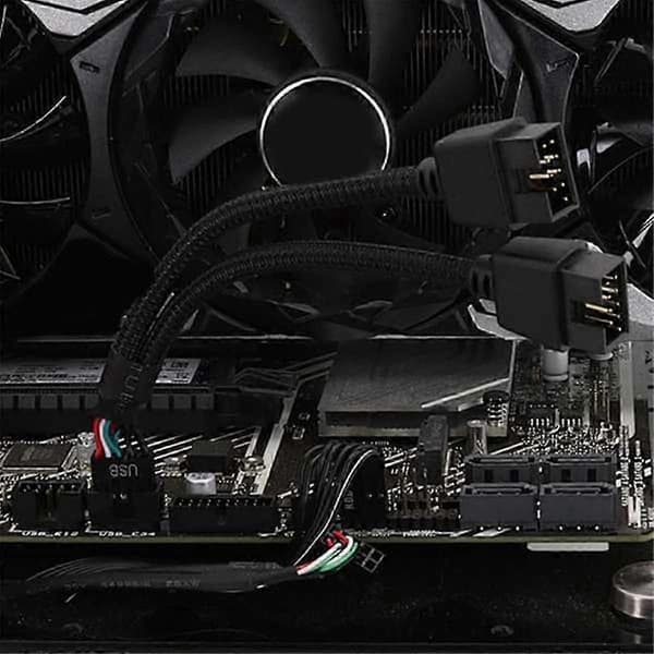 2 stk. computer bundkort USB 2.0 9-ben til dobbelt 9-ben forlængerkabel Y-splitter lyd HD-forlænger Black