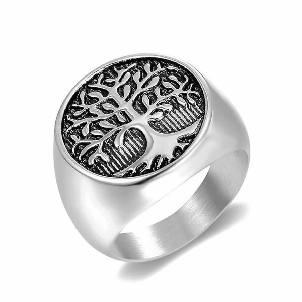 Tree Of Life Amulet Rustfrit Stål Herrer Ringe Simpel Elegant Charm Til Mandlige Kæreste Biker Smykker Kreativitet Silver