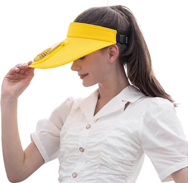 Solhatt för kvinnor med fläkt, stort solskydd, solskyddshatt med justerbart elastiskt spänne Yellow