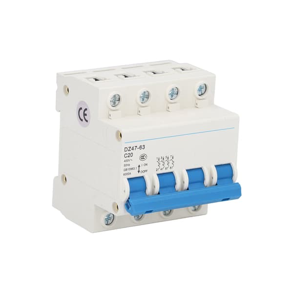 Mini 4P MCB Strømafbryder 20A 400V 6000A Brydeevne DIN-skinne Montering til Hjemmet