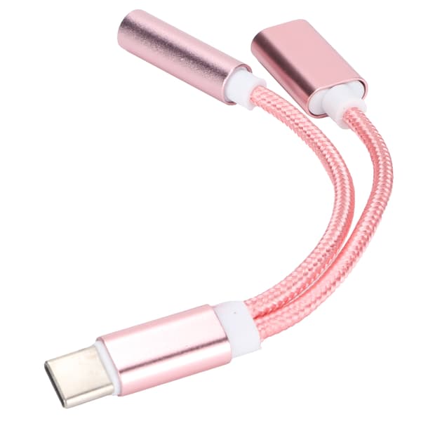 Type C til 3,5 mm Audio Oplader Adapter 2 i 1 Rosaguld til Xiaomi Huawei