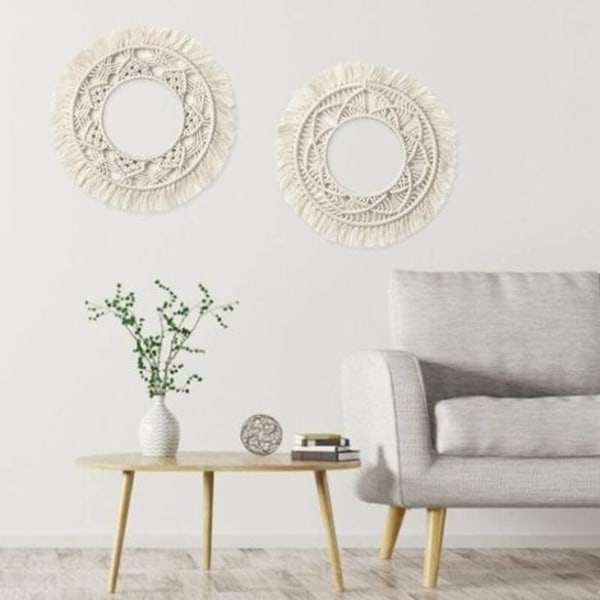 Hand Woven Round Macrame Wall Decor Wall Hanging Wall Art Decorations for Apartment Living Room Bedroom Baby Nursery