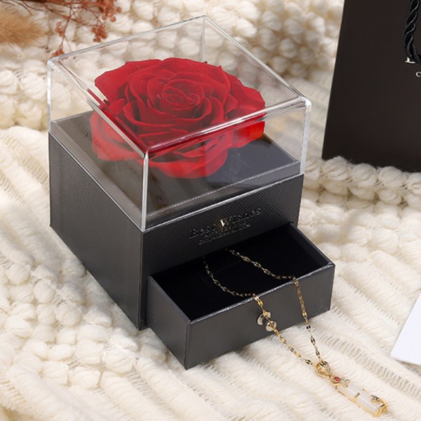 Rosa akrylkonserverad presentförpackning för blomsmycken, presentförpackning för smycken för alla hjärtans dag (röd),