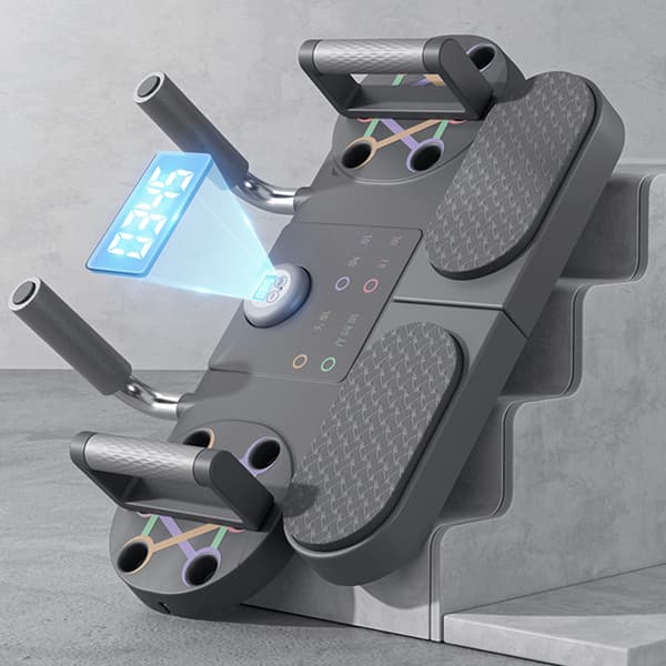 Plankebræt Core Trainer med Timer Multifunktionel Fitness Push Up Stand Grå