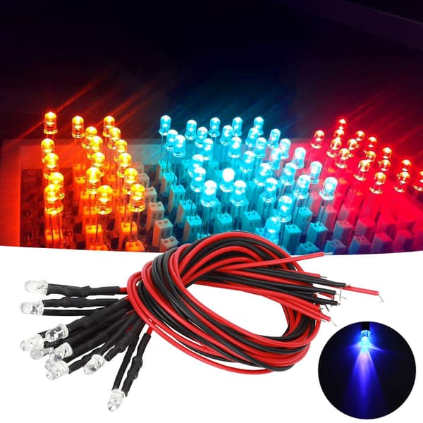 12V Lilla LED Lysdiode 3mm Rundt Hode med Ledningssett